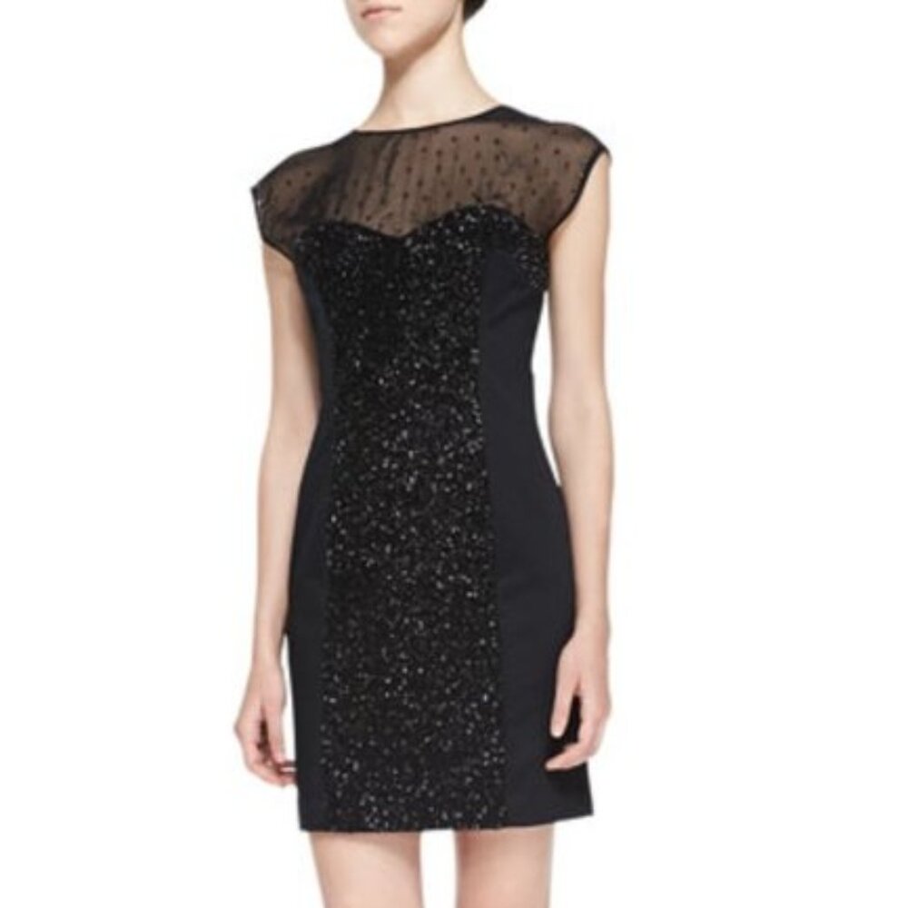 NWT French Connection LBD Black Beaded Sheath Cocktail Wedding Party Dress Sz 2